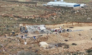 Nablus, West Bank  Israeli forces bulldozers demolish Palestinians houses which are claimed unlicensed by Israeli authorities, astatine Duma village