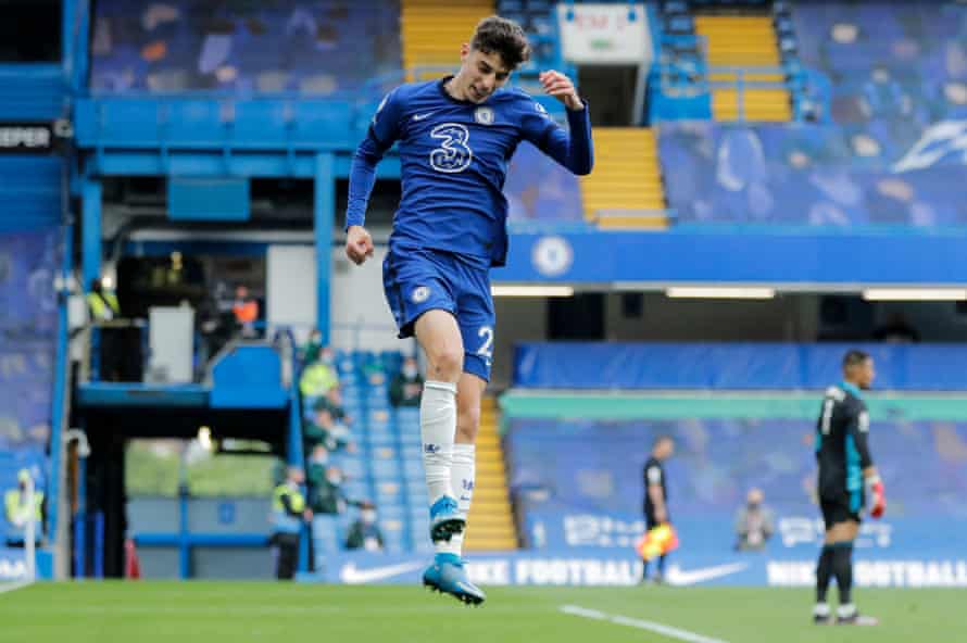Kai Havertz jumps for joy after scoring the second goal for the Blues.