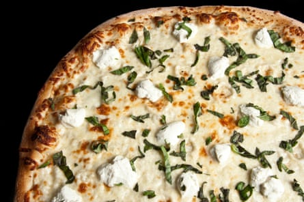 Four-cheese white pizza.