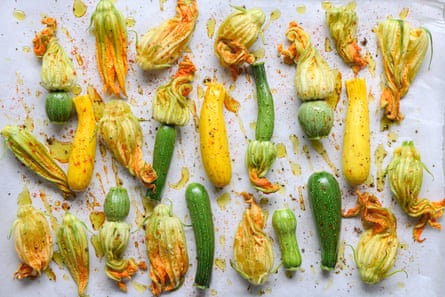 Courgette flowers before baking.
