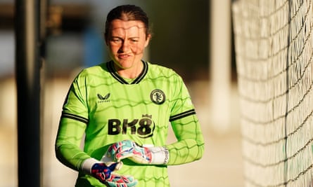 The Aston Villa keeper Anna Leat pitchside after being sent off
