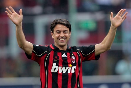Milan’s Alessandro Costacurta acknowledges the fans after his last match