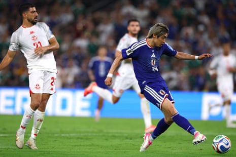 Japan's Junya Ito scores Japan’s third goal.