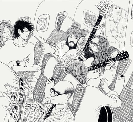 ‘Oh, we’ll rehearse on the plane’ … Voormann’s drawing of the Plastic Ono Band’s flight to Toronto.