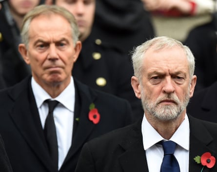 Tony Blair and Jeremy Corbyn at the service of remembrance at the Cenotaph in November.