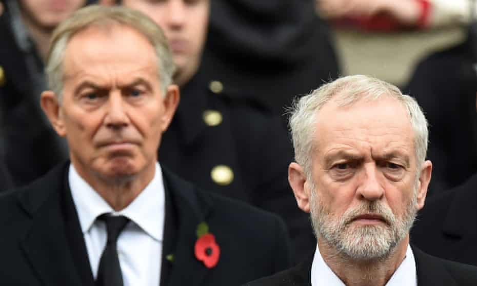 The two faces of Labour: Tony Blair and Jeremy Corbyn at the Service of Remembrance at the Cenotaph in November.