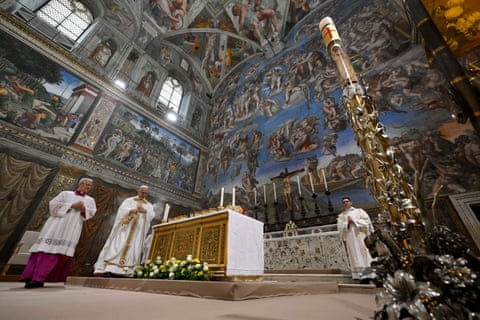 A Vatican Media handout shows the setting for the mass in the Sistine Chapel.