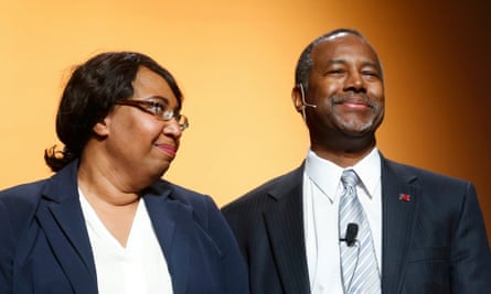 Ben Carson with wife Candy Carson as he officially launched his candidacy in Detroit in May.