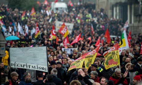 People protesting against pension reforms in Nantes, France, on Tuesday.