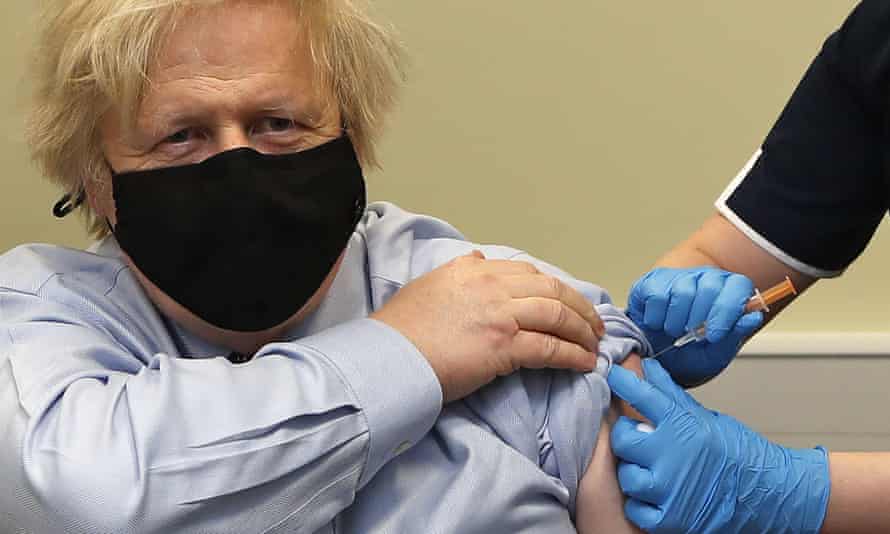 Boris Johnson being injected with Covid vaccine