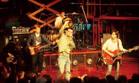 The Smiths performing live on the Channel 4 TV show The Tube in 1984: from left, Andy Rourke, Mike Joyce on drums, Morrissey and Johnny Marr.