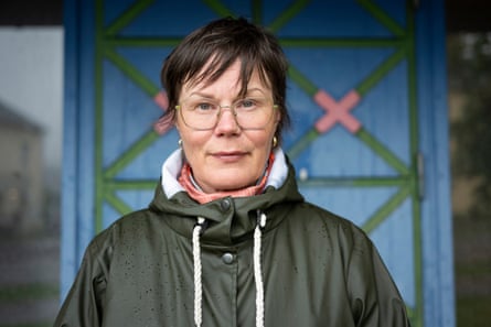 Anna-Karin Niia in a bottle green raincoat