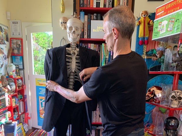 Andy Griffiths, pictured here with Nick Cave’s old suit dressed on a skeleton