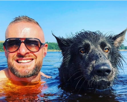 ‘We can read each other’s energy’ … Stephen and therapy dog Nya taking a dip.