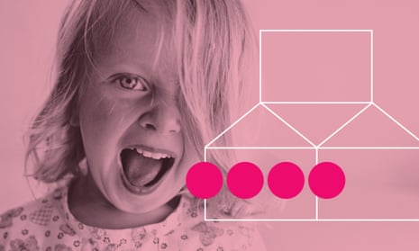 Young girl shouting with mouth open against pink background