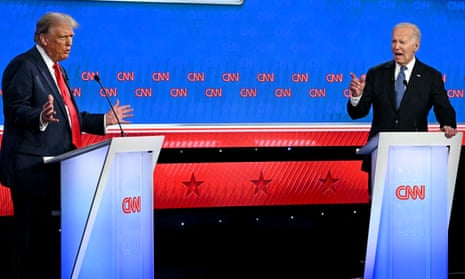 Donald Trump and Joe Biden on the debate stage in Atlanta on 27 June.