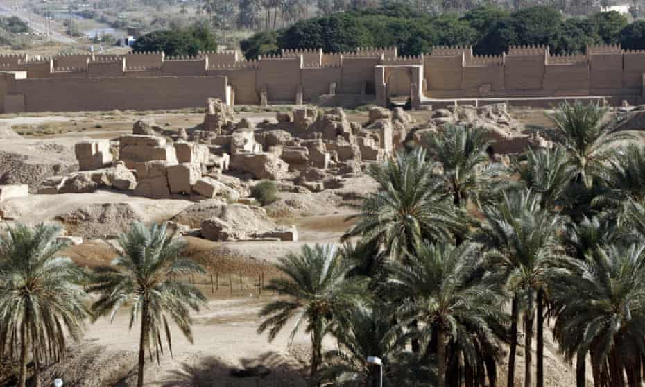 Palm trees at the ruins of the ancient site of Babylon, about 100km south of Baghdad