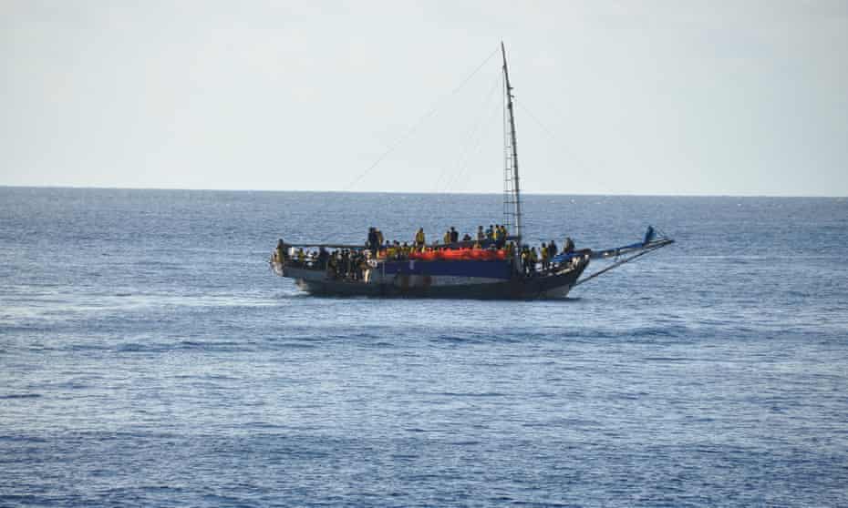 Asylum seekers on a boat near Christmas Island