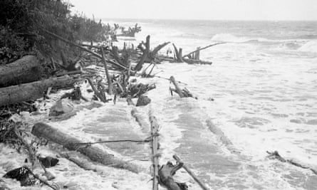 Waves lap against the shore at North Cove, eroding the land.