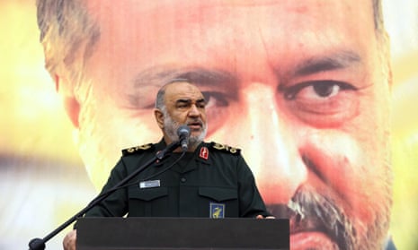 Islamic Revolutionary Guard Corps (IRGC) Commander-in-Chief General Hossein Salami speaks during the funeral ceremony of IRGC military advisor Seyed Razi Mousavi in Tehran, Iran, 28 December 2023. Mousavi was killed on 25 December 2023 in an Israeli missile attack outside the Syrian capital Damascus, Iranian state media said quoting a statement by the IRGC. EPA/ABEDIN TAHERKENAREH