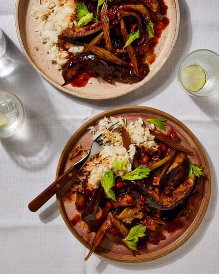 Meera Sodha’s chilli braised aubergine and celery, AKA Ben Benton strikes again.