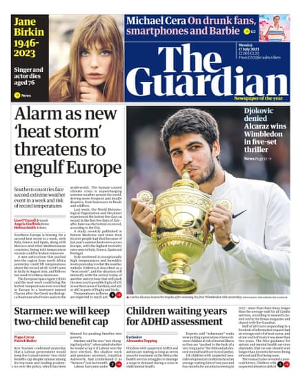 Guardian front page 17 July 2023