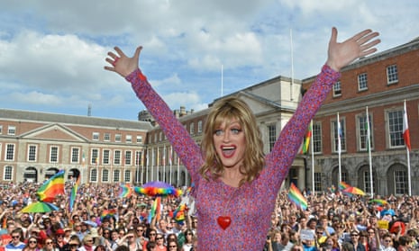 Drag artist Panti Bliss celebrates in Dublin following Ireland’s historic ‘Yes’ vote.