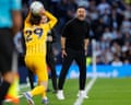 Roberto De Zerbi, the Tottenham head coach, shouts instructions during Tottenham’s 2-2 Premier League draw with Brighton at the Tottenham Hotspur Stadium.