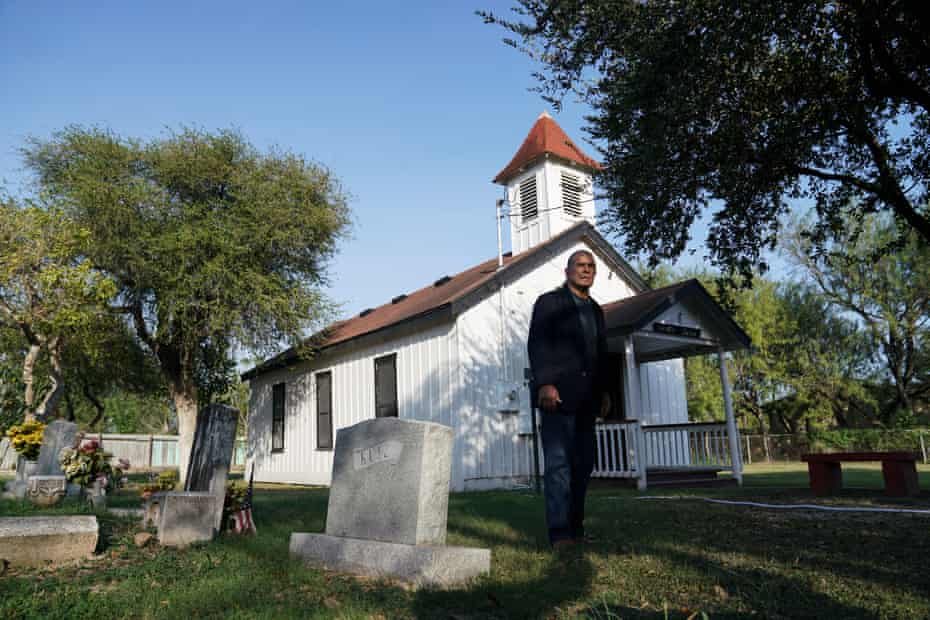 Ramiro R. Ramirez poses for a photo at the Jackson Ranch Chapel and Cemetery that could end up on the south side of Trump’s border wall on Monday, Dec. 9, 2019 near Pharr, Tex.