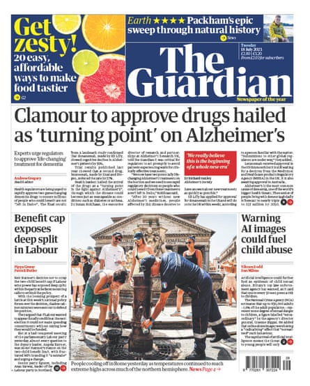 Guardian front page, Tuesday 18 July 2023