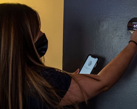 A Google Nest smart thermostat