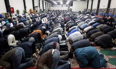 Muslims pray at the Al Khalil mosque in Molenbeek, Brussels