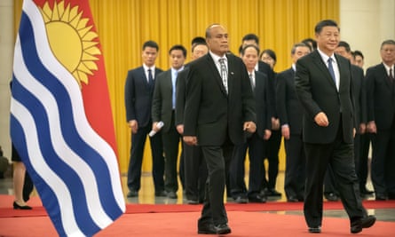 Kiribati’s President Taneti Maamau, left, and Chinese President Xi Jinping at the Great Hall of the People in Beijing, in January, 2020.