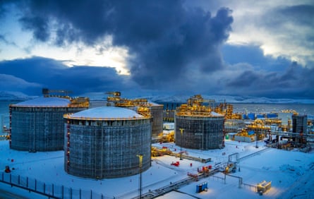 oil storage facilities in the icy snow of Norway