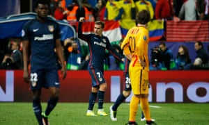 Antoine Griezmann celebrates scoring Atlético’s second goal.