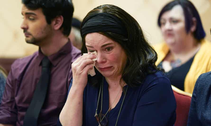 Veronique De La Rosa, mother of Noah Pozner, wipes away tears during a news conference in February.