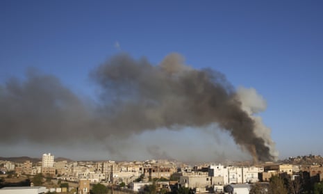 Smoke rises from a weapons depot in Sana’a hit by a Saudi airstrike