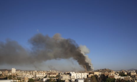 Smoke rises in Sana’a after an airstrike by the Saudi-led coalition.