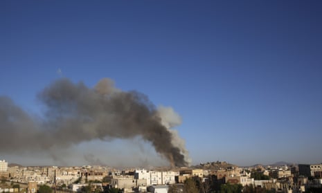 Smoke rises after an airstrike by the Saudi-led coalition at a weapons depot in Sana’a.