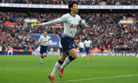 Son Heung-min celebrates scoring Tottenham’s 3rd goal.
