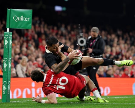 Rieko Ioane can’t be stopped going over for New Zealand’s fourth try