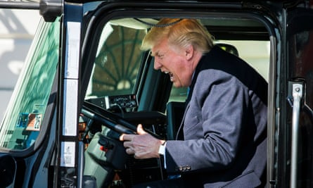 Trump in the driver’s seat of an 18-wheeler while meeting with truck drivers and trucking CEOs in March