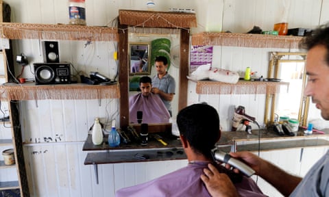 A barber shop in the Zaatari refugee camp in Jordan.