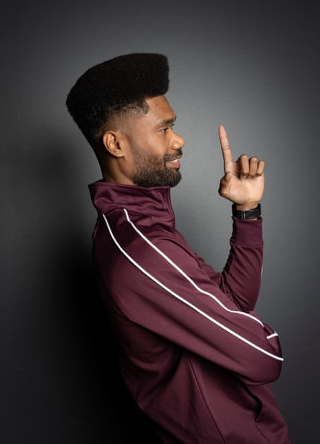 Man with tall flat-top style haircut
