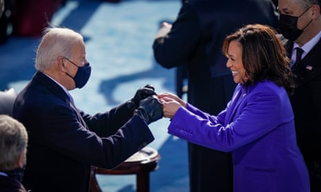 Joe Biden fist-bumps Kamala Harris after she took the oath of office.