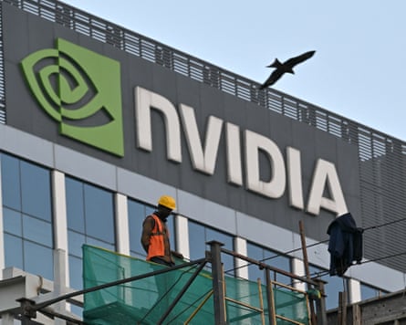A construction worker in front of Nvidia’s office