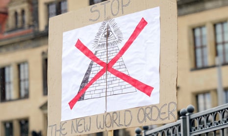 A protester’s sign saying ‘Stop The New World Order’ near the venue of the 2016 Bilderberg conference in Dresden, Germany.