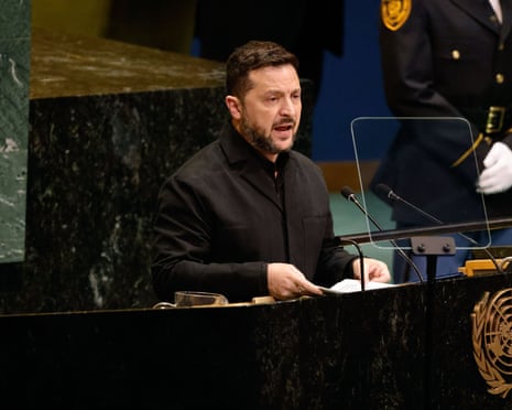 The Ukrainian president called for de-escalation of the war with Russia and urged his peers to keep choking Russia's revenues and impede its war efforts at the UN general assembly on Wednesday