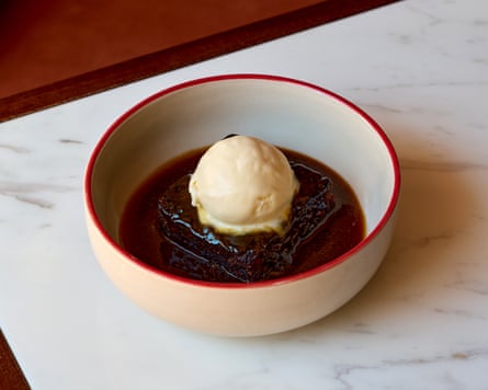 Sticky toffee with salted toffee sauce and stem ginger ice-cream