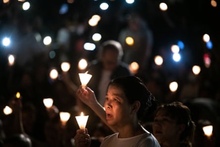 A candlelight vigil at Victoria Park in Hong Kong on 4 June 2019, to mark the 30th anniversary of the 1989 Tiananmen crackdown in Beijing.